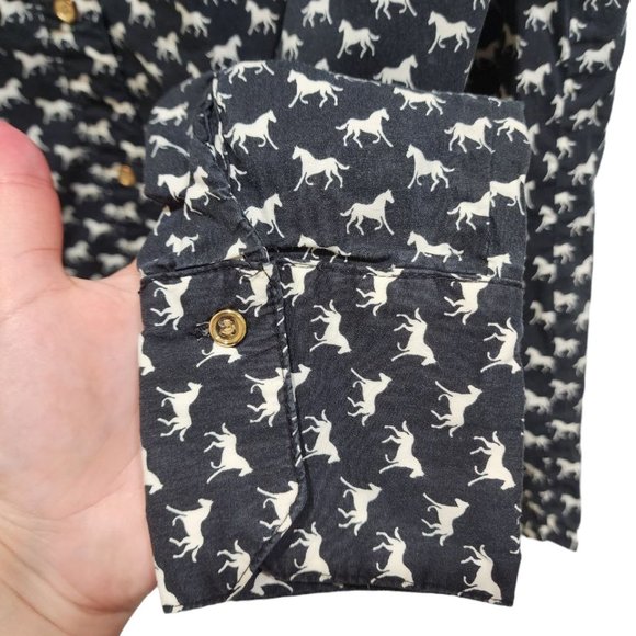 Charter Club Shirt Women's Size L Navy Horse Print Button Down - Picture 14 of 16